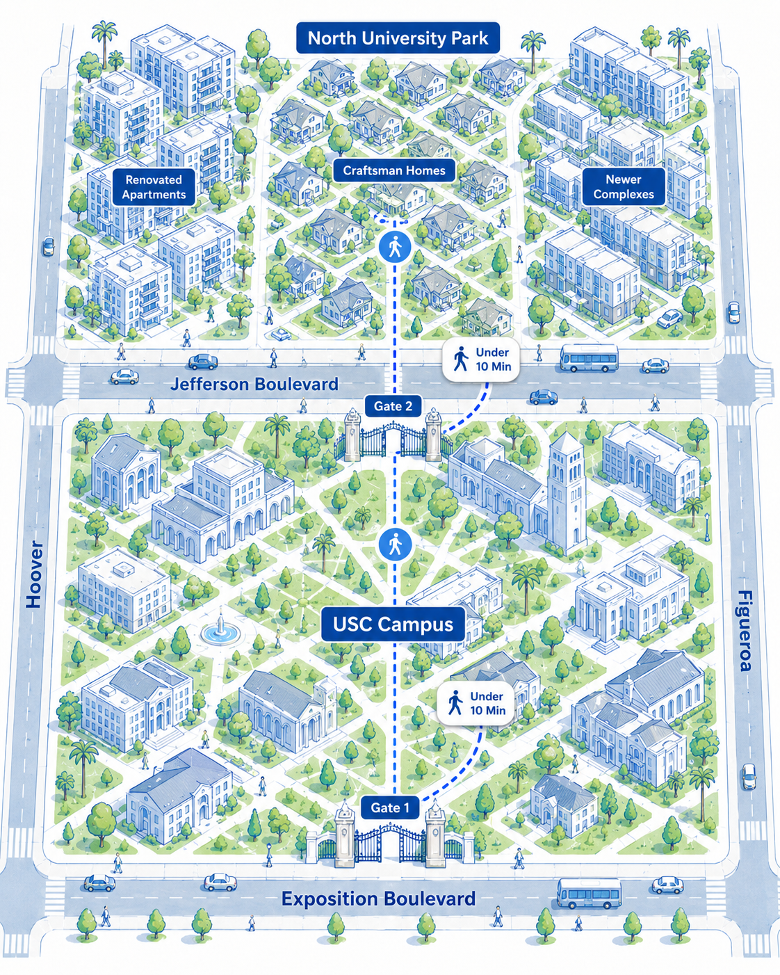Map of North University Park near USC campus gates
